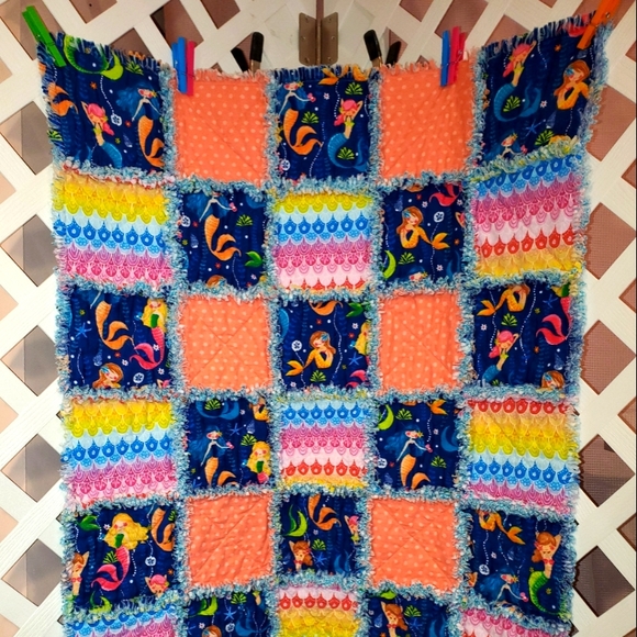 Handmade Baby/Toddler Flannel Mermaid Rag Quilt - Picture 2 of 5